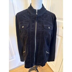 CORDUROY COTTON COAT fdj Lightweight Zip Collared Black Jacket Sweater Size XL